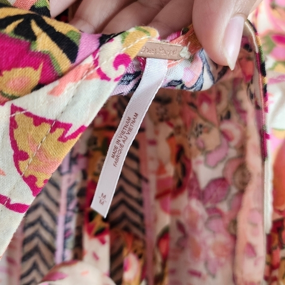 Free People Summer In Tulum Linen Blend Pink Floral Ruffle Mini Dress Boho M - Picture 8 of 9